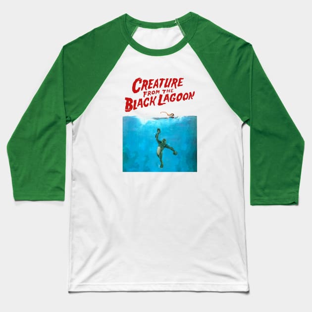 The Creature from the Black Lagoon JAWS parody - Gillman Baseball T-Shirt by hauntedjack